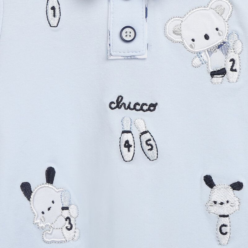 Boys Light Blue Printed Nappy Opening Babysuit image number 4